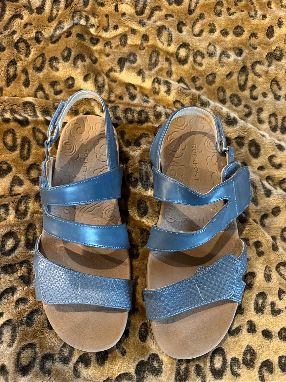 Rockport Women's Blue Leather Adjustable Slingback Sandals